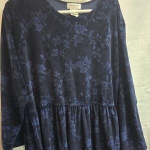 Floral Blue Long Sleeve Velvet Maxi Dress